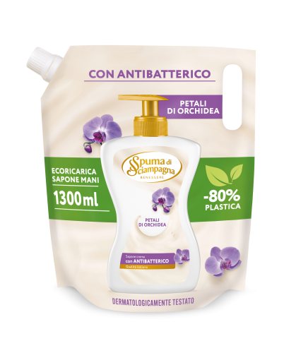 SdS_Ecoricarica_SaponeCrema_PetaliOrchidea_1300ml_Fronte.pngSpuma di Sciampagna Petali Orchidea - mydło w płynie uzupełnienie (1,3 L)