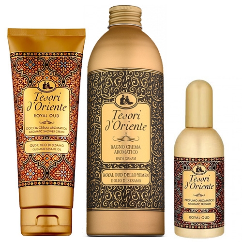 Zestaw Tesori d'Oriente Royal Oud - żel pod prysznic, płyn do kąpieli, perfumy