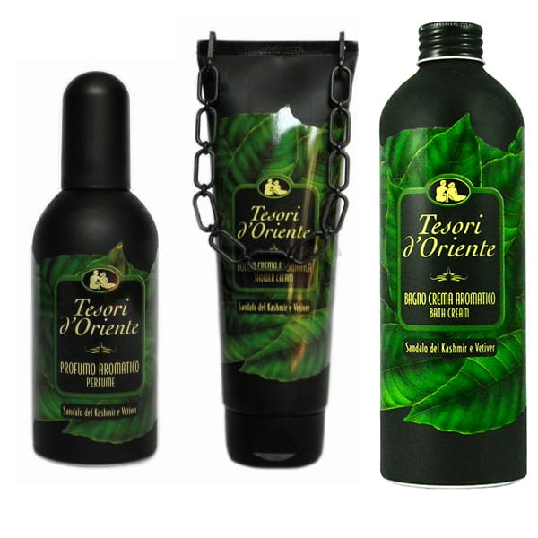 Zestaw Tesori d'Oriente Sandalo del Kashmir e Vetiver - żel pod prysznic, płyn do kąpieli, perfumy