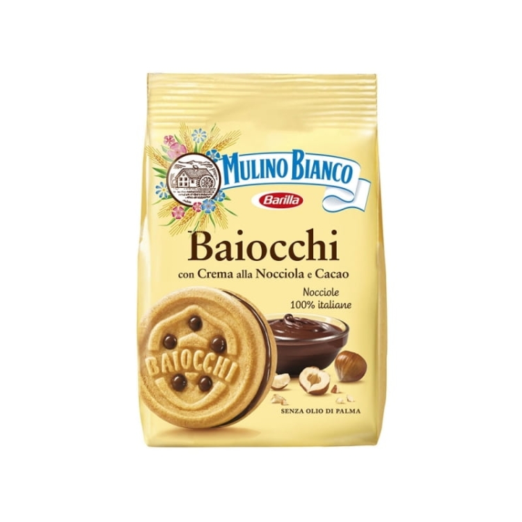 Mulino Bianco Baiocchi - Kruche ciasteczka z kremem z orzechów laskowych i kakao (260 g)