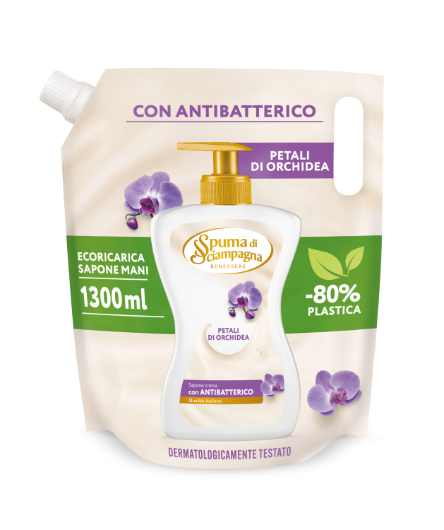SdS_Ecoricarica_SaponeCrema_PetaliOrchidea_1300ml_Fronte.pngSpuma di Sciampagna Petali Orchidea - mydło w płynie uzupełnienie (1,3 L)