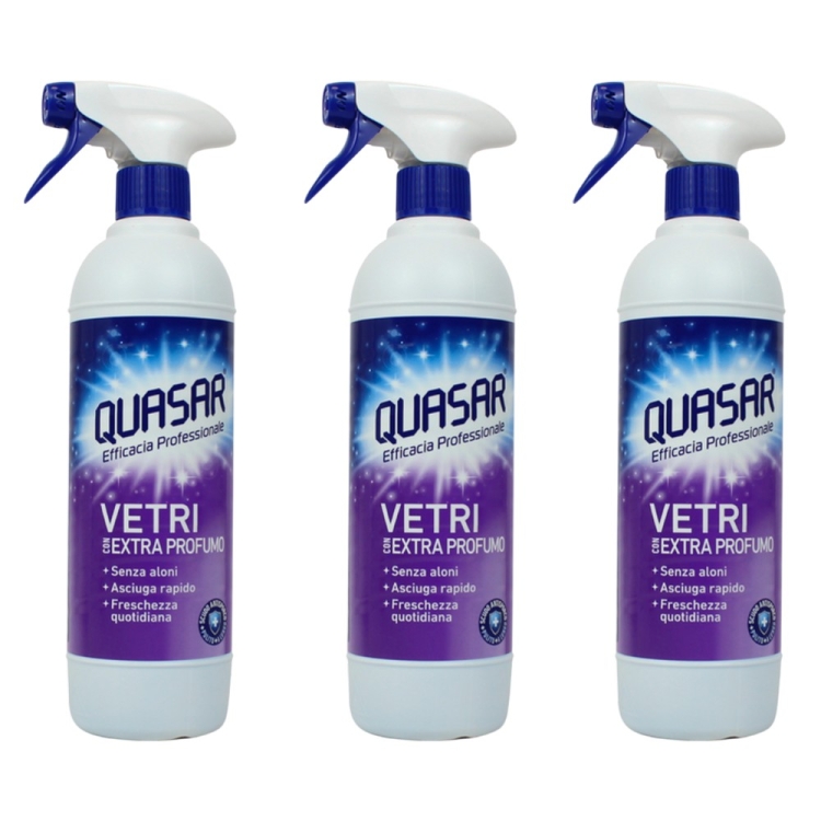Zestaw Quasar Vetri Extra Profumo - profesjonalny płyn do mycia szyb w sprayu (3 x 580 ml)