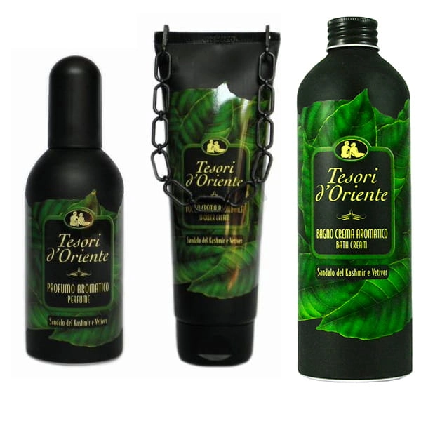 Zestaw Tesori d'Oriente Sandalo del Kashmir e Vetiver - żel pod prysznic, płyn do kąpieli, perfumy
