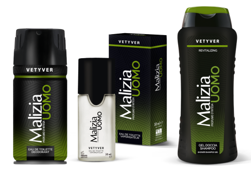 Zestaw Malizia Vetyver - Dezodorant, żel pod prysznic/szampon 2w1 oraz woda toaletowa