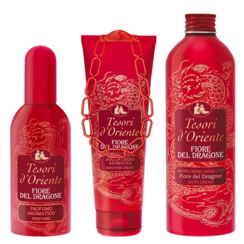 Zestaw Tesori d'Oriente Smoczy kwiat - żel pod prysznic, płyn do kąpieli, perfumy