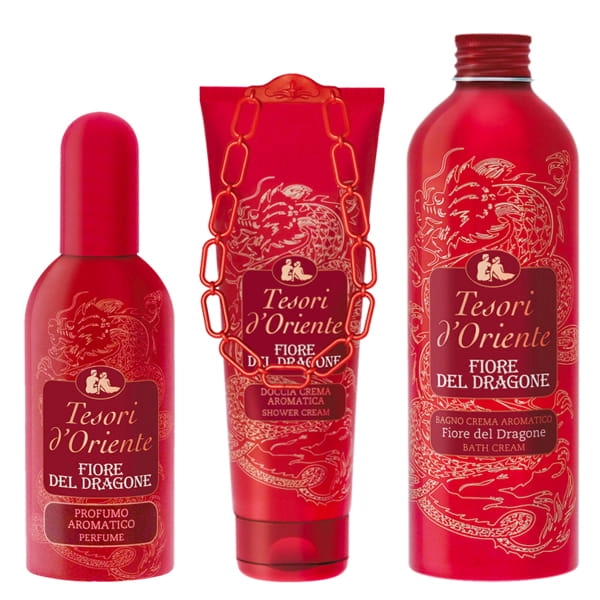 Zestaw Tesori d'Oriente Smoczy kwiat - żel pod prysznic, płyn do kąpieli, perfumy