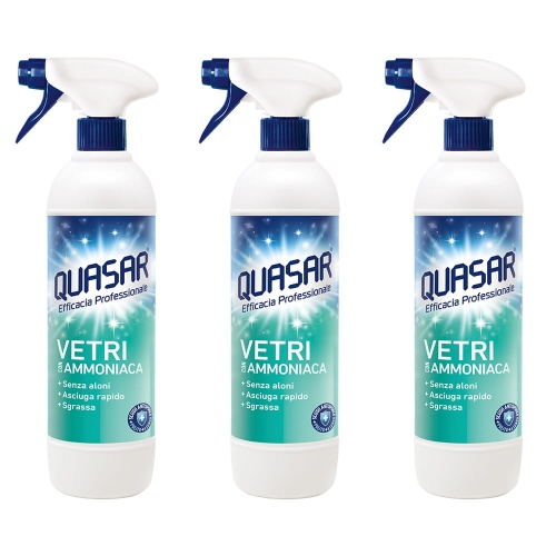 Zestaw Quasar Vetri Amoniak - profesjonalny płyn do mycia szyb w sprayu ( 3 x 580 ml )