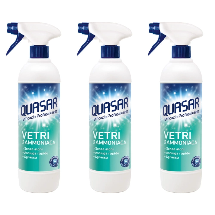 Zestaw Quasar Vetri Amoniak - profesjonalny płyn do mycia szyb w sprayu ( 3 x 580 ml )