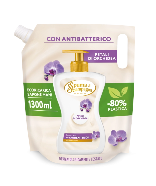 SdS_Ecoricarica_SaponeCrema_PetaliOrchidea_1300ml_Fronte.pngSpuma di Sciampagna Petali Orchidea - mydło w płynie uzupełnienie (1,3 L)